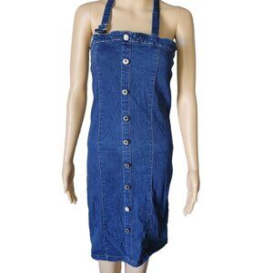 JAZZIE Denim Halter Stretchy Zipper Dress Size S